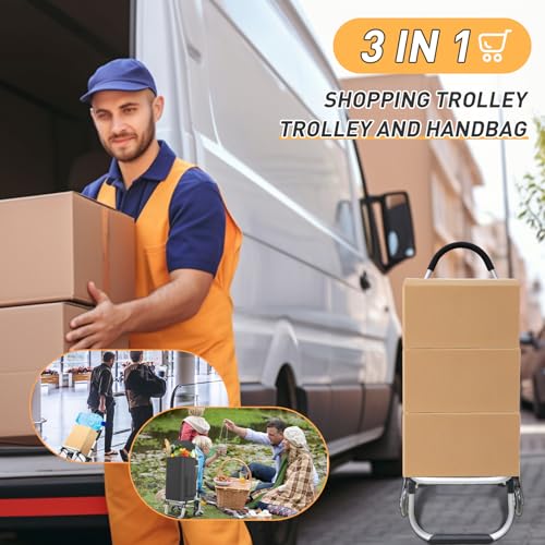 Heavy Duty 3 in 1 Shopping Cart, Foldable Hand Truck with 6 Wheels - color: Navy Blue