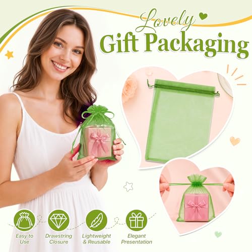 ANZNKU 100PCS Organza Bags 6x9, Green Small Mesh Gift Bags Drawstring Bulk - color: Olive Green