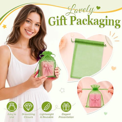 ANZNKU 100PCS Organza Bags 6x9, Green Small Mesh Gift Bags Drawstring Bulk - color: Olive Green