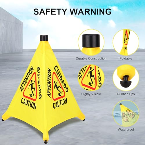 Caution Wet Floor Sign - 20" Height Bright Yellow Four-Sided Folding Pop Up Foldable Design - English Safety Warning Caution Sign For Commercial & Office
