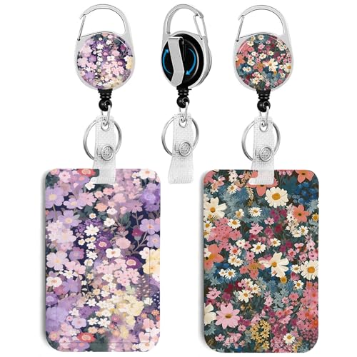 2 Pack Flowers ID Badge Holder with Clip Badge Reels - color: 2 Pack-flowers 8