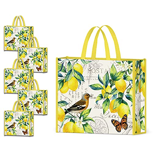 NymphFable Lemon Bird Shopping Bags, 5 Pack Reusable Tote Bags 50 LBS - color: Multi-lemons
