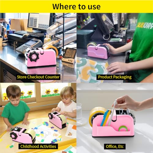[TENDO°] TENDO Multi-Section Tape Dispenser, Custom Width Tape Cutter with 4 Cutting Sections, Built-in Safety Blade, Ergonomic Grip for Packing and Office Use, ZO-508(Pink) - color: Pink