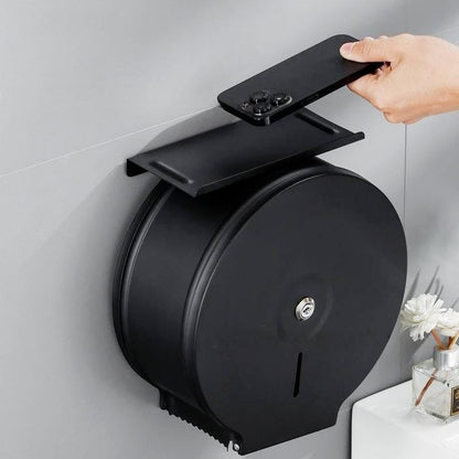 Commercial Jumbo Toilet Paper Dispenser with Shelf, Black Stainless Steel Toilet Paper Holder Wall Mount, 9 Inch Bathroom Tissue Roll Dispenser with Lock Key - color: Black With Shelf