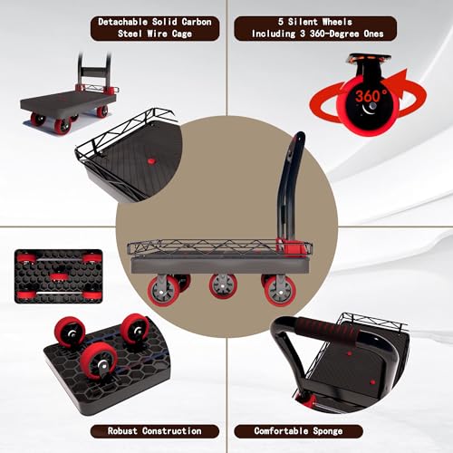 2IN1 42×26In Heavy Duty Platform Trucks Flatbed Carts - size: 42" L X 26" W