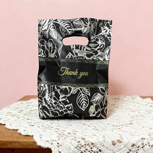 DEDIULE 100 Thank You Gift Bags, Silver Leaf Candy and Cookie Bags, Suitable for Birthdays, Baby Showers, Weddings, Christmas, and Retirement (5.9 * 7.9 inches) (silver-black) - color: silver-black