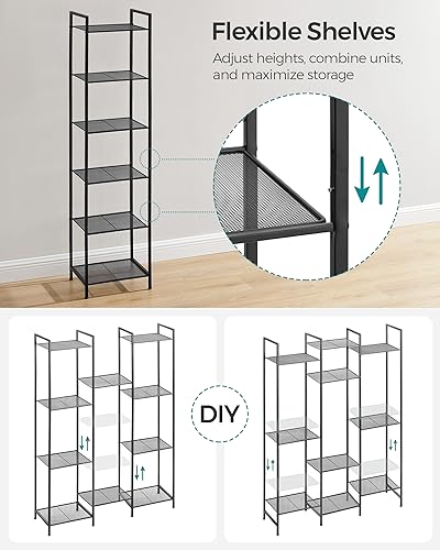 SONGMICS 6-Tier Storage Rack, Bathroom Shelf, Extendable Plant Stand - color: Black, size: 6 Tiers