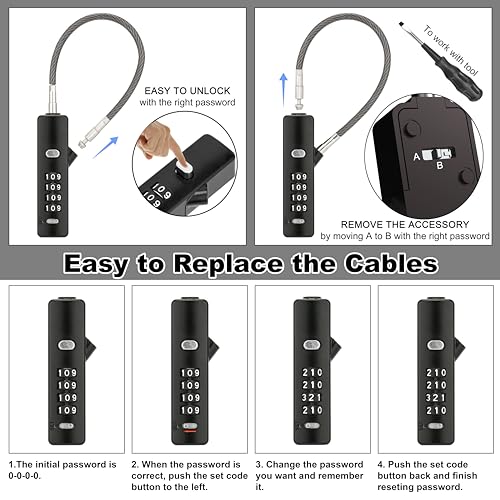 3 Interchangeable Cable Combination Lock, 904EC, Gun-Grey - color: Gun-Grey, size: 904EC-9"/23.6"/47.2"