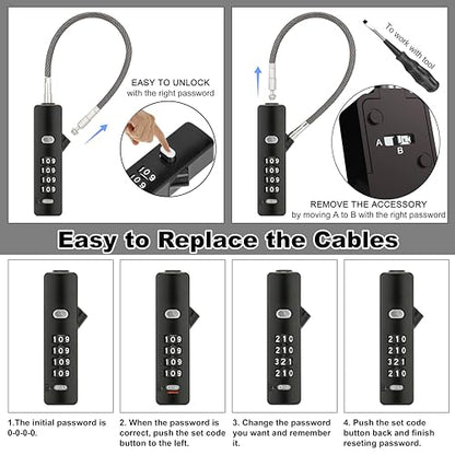 3 Interchangeable Cable Combination Lock, 904EC-Black - color: Black, size: 904EC-9"/23.6"/47.2"