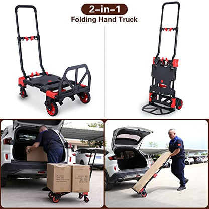JJSMKCH 2-in-1 Folding Hand Truck Dolly Cart with Wheels 330LB - color: D-red