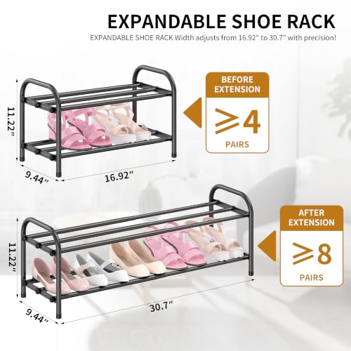 Hleelomi 2-Tier Metal Expandable Shoe Rack for Closet and Entryway, Black - color: Black, size: 2-Tier