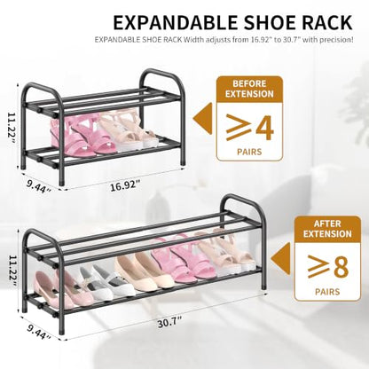 Hleelomi 2-Tier Metal Expandable Shoe Rack for Closet and Entryway, Black - color: Black, size: 2-Tier