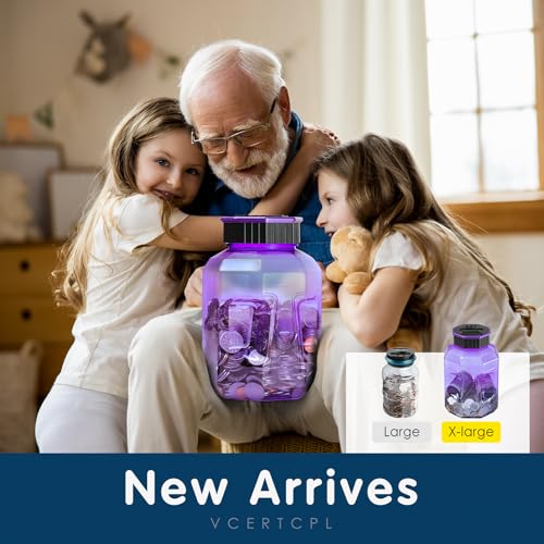 X-Large Piggy Bank for Adults Kids, Digital Coin Counting Bank LCD Counter - color: Purple