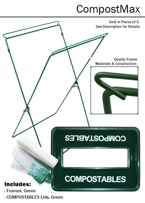 Zero Waste Event Trash and Recycling System | Portable Compost Bin | Great for Events, Festivals, Schools - 5 Pack - Green - color: Green, style: Compost