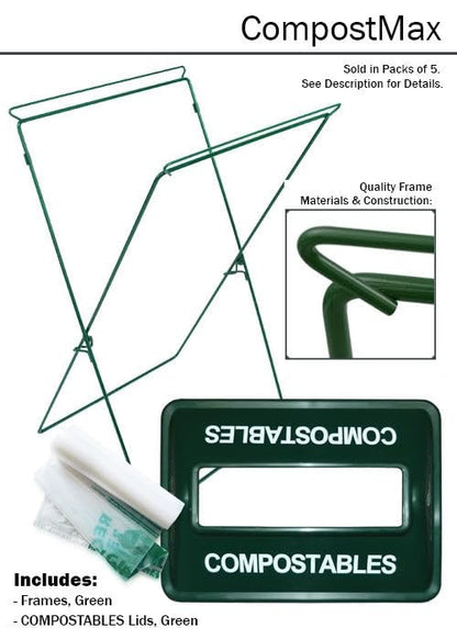 Zero Waste Event Trash and Recycling System | Portable Compost Bin | Great for Events, Festivals, Schools - 5 Pack - Green - color: Green, style: Compost