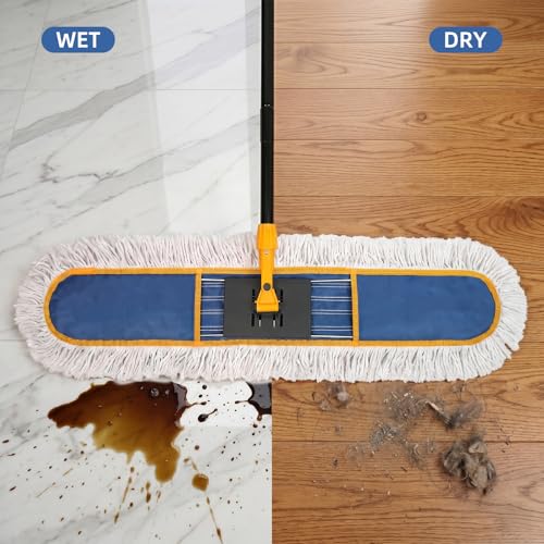 36" Commercial Dust Mop for Floor Cleaning, Heavy Duty Dry Dust Mop with 2 Mop Pads & 59" Long Handle, Professional Janitorial Floor Duster for Home, Garage, Hotel, School, Gym