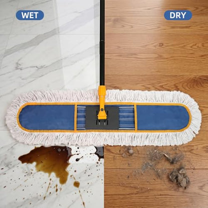 36" Commercial Dust Mop for Floor Cleaning, Heavy Duty Dry Dust Mop with 2 Mop Pads & 59" Long Handle, Professional Janitorial Floor Duster for Home, Garage, Hotel, School, Gym