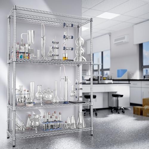 IZEUK 3400 LBS Garage Shelving Wide Storage Shelves 4 Tier Metal Shelves Heavy Duty Adjustable Utility Shelf Rack Chrome 17.7" D x 47.2" W x 70.4" H - color: Chrome, size: 4 Tier, 17.7" D x 47.2" W x 70.4" H