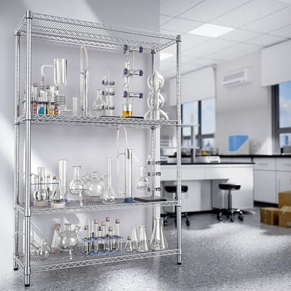 IZEUK 3400 LBS Garage Shelving Wide Storage Shelves 4 Tier Metal Shelves Heavy Duty Adjustable Utility Shelf Rack Chrome 17.7" D x 47.2" W x 70.4" H - color: Chrome, size: 4 Tier, 17.7" D x 47.2" W x 70.4" H