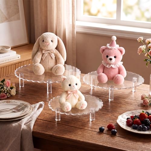 Lineshading 3 Pcs Round Acrylic Riser, Clear Scalloped Display Stands - size: 6'',8'',10'', style: Scalloped