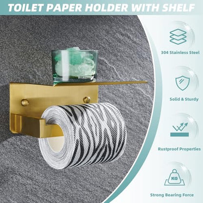 APLusee Brushed Dark Gold Toilet Paper Holder with Shelf, Wall Mounted - color: Brushed Dark Gold, size: Single Rod