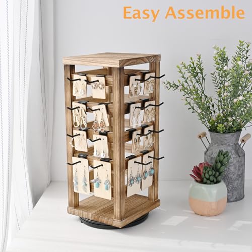 Ikee Design 5 Tiers Wood Rotating Jewelry Earring Display 42 Hooks - color: 4 side, Oak, 42 hooks