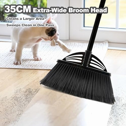 Four-Section Rod Long-Handled Broom,Heavy-Duty Broom, Angle Broom for Outdoor/Indoor（Black+Green4） - color: Black+green4