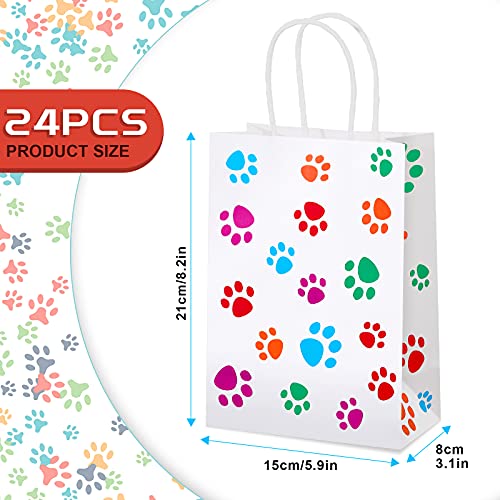 Clabby 24 Pcs Dog Paw Gift Bags with Handles Colorful Paws