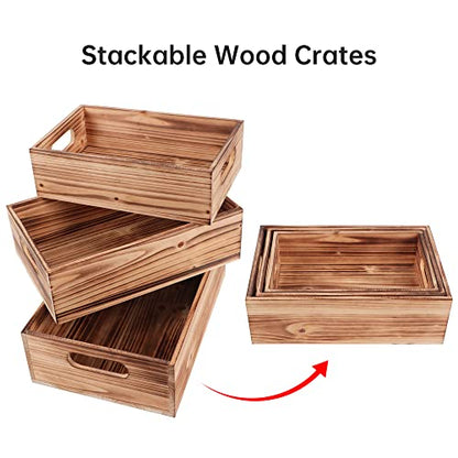 Wooden Crates for Display,Decorative Box Rustic,Rectangle Baskets Container - size: 3Pack(L+M+S)