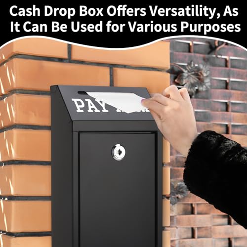 Metal Donation Box with Lock Money Cash Drop Box with Slot, Wall Mount Suggestion Box Collection Box Ballot Box for Home Office Outdoor Farm Stand, 10.2 x 5.7 x 3 in