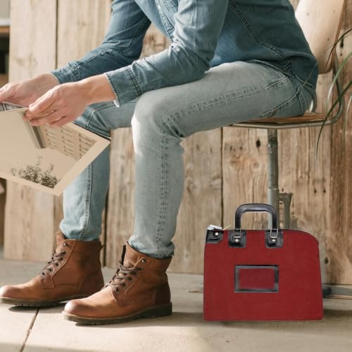Lockable Fire Resistant Document Bag, Burgundy - color: Burgundy
