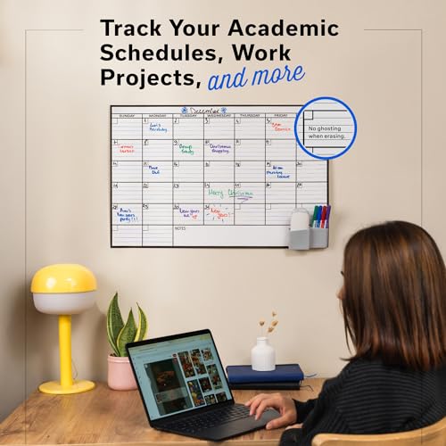 Small Dry Erase Calendar for Wall 17x26, Month Blank Kids Family Reusable Office, Classroom Schedule Monthly Planner Erasable Write, Rolled Whiteboard White Board, Calendar Dry Undated Erase for Wall - size: 26"W x 17"H
