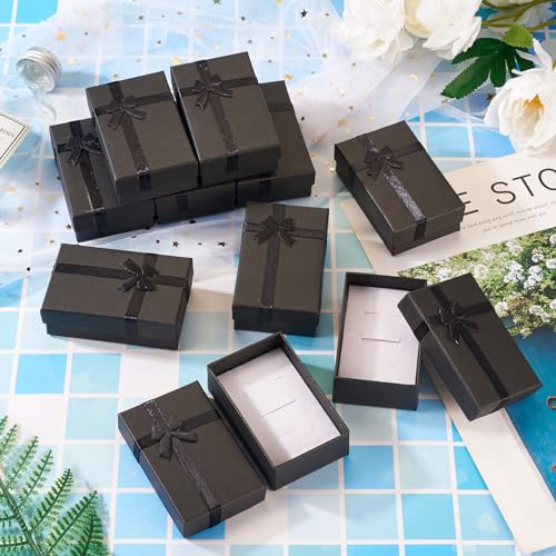 Craftdady 12pcs Jewelry Gift Boxes Black Necklace Earring Ring Pendants Empty Jewelry Boxes Small Paper Gift Boxes With Lids Bowknot for Christmas Jewelry Display Holder Organizer - color: Black-3.19" x 2.03" x 1.14"