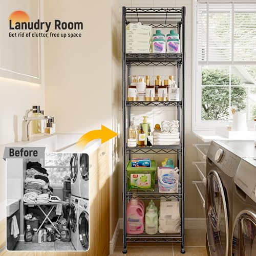 DurayLoly 15.8" W 6-Tier Narrow Wire Shelving, Adjustable Shelves, Kitchen - size: 15.8"W x 11.8"D x 63"H