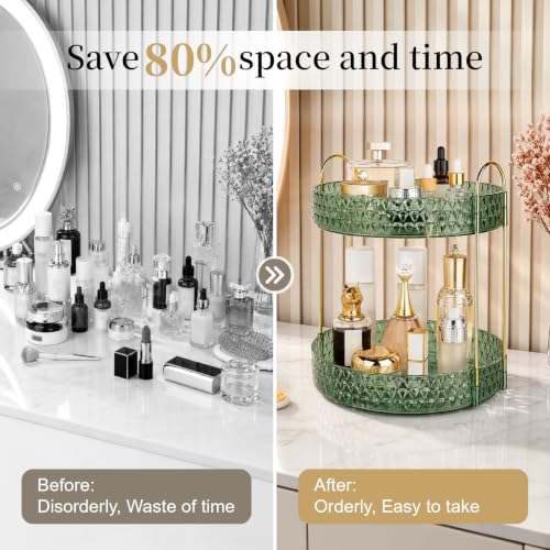 Large Capacity Rotating Makeup Organizer Perfume Stand Holder, 2 Tier Green - color: Green, size: 2 Tier (Standard)