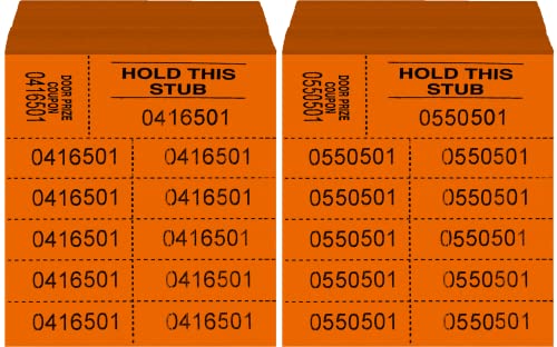 Auction Tickets - 1000 Sheets - 10 Numbers per Sheet (Orange) - color: Orange