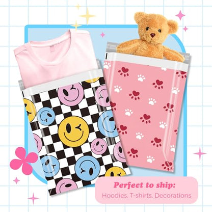 Fuxury Poly Mailers 10x13" 50pcs,Cute Shipping Bag for Clothes,Checkerboard - color: Smile Face, size: 10x13" 50pcs