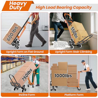 4-in-1 Stair Climbing Cart/Hand TruckDolly,Convertible Platform Cart Orange - color: Orange-1