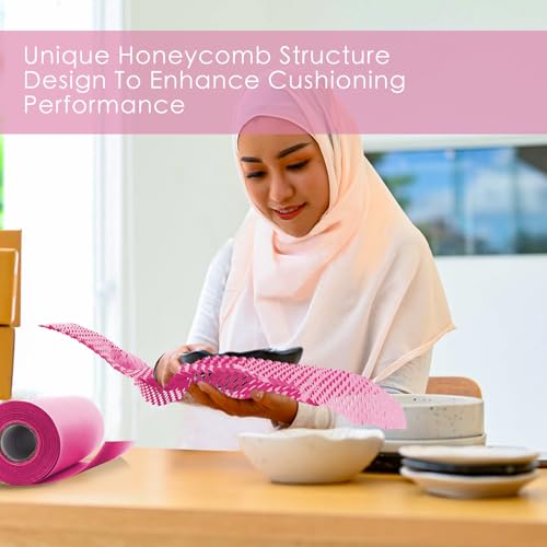 Honeycomb Packing Paper,11.5" x 164' Honeycomb Cushioning Wrap Roll Honeycomb Packing Paper Wrap,Eco-friendly Packaging Paper Kraft Paper Bubble Paper Shipping Moving Wrap Paper (Pink) - color: Pink