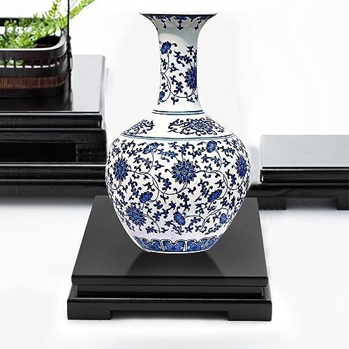 MDEOOSKY Wooden Display Stand Square Wood Display Base Display Risers Square Vase Riser Teapot Aquarium Lamp Base Home Decoration 7.9" W x 7.9" D x 1.7" H (Black)
