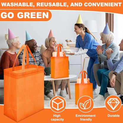 Windyun 50 Pcs Reusable Tote Bag Bulk 8 x 4 x 10 Inch, Orange - color: Orange