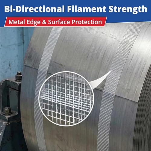 Filament Tape Bi-Directional Cross Weave, Fiberglass Reinforced Strapping Tape, Heavy Duty Industrial Packing & Palletizing, Strong Adhesive Shipping Tape 3" x 60 Yards, 2 Rolls