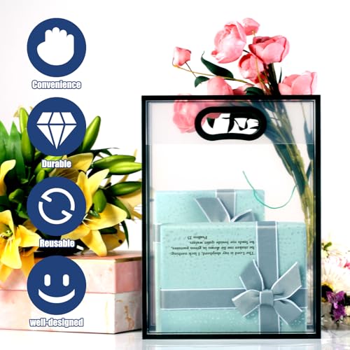 GAWBYET 24 Pcs Clear Plastic Gift Bags with Handles,Black - color: 7x10x3.15 Inch