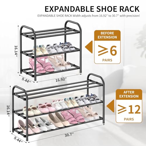 Hleelomi 3-Tier Metal Expandable Shoe Rack for Closet and Entryway Black - color: Black, size: 3-Tier