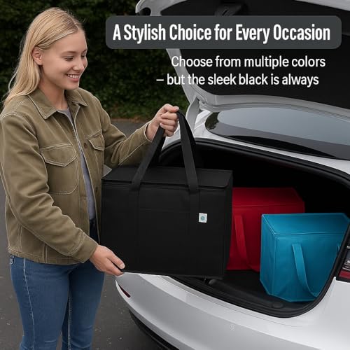 musbus 2Pk Insulated Reusable Grocery Bags, Collapsible Cooler Bag for Groceries, Heavy Duty Large Insulated Bag (Large, Bright Red) - color: Red, size: X-Large（16W x 12.5H x 9D）