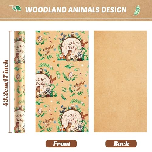 WERNNSAI Baby Shower Wrapping Paper Roll - 33 ft Baby Kraft Gift Wrap - color: Baby Animal-Forest
