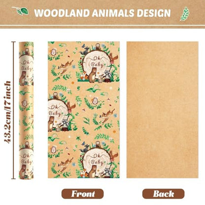 WERNNSAI Baby Shower Wrapping Paper Roll - 33 ft Baby Kraft Gift Wrap - color: Baby Animal-Forest