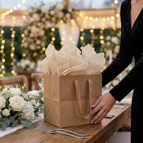 Aosric Brown Square Gift Bags with Tissue Paper, 4 Pack 6x6x6 Inch - color: Brown