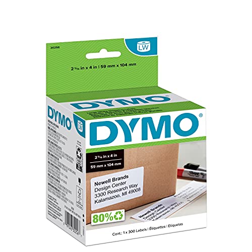 DYMO Authentic LW Large Shipping Labels, for LabelWriter Label Printers, Prints Up to 6-Line Addresses, 2-5/16" x 4", 1 Roll of 300 - size: 1 Roll
