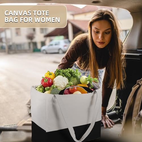6 Pack Canvas Grocery Bags with Long Shoulder Strap and Short Handle（Black） - color: Black-6pack